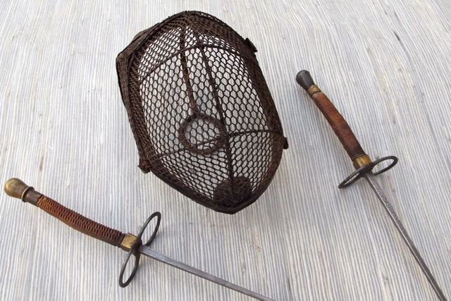 Ancien Masque D'escrime Français – Années 1900, Maillage Acier Rouillé